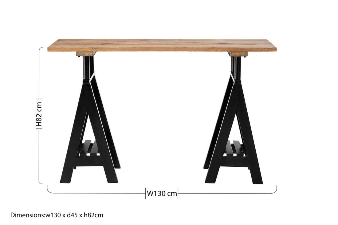 Natural Pine Wood Top Console Table with Black Metal Frame, Hampstead