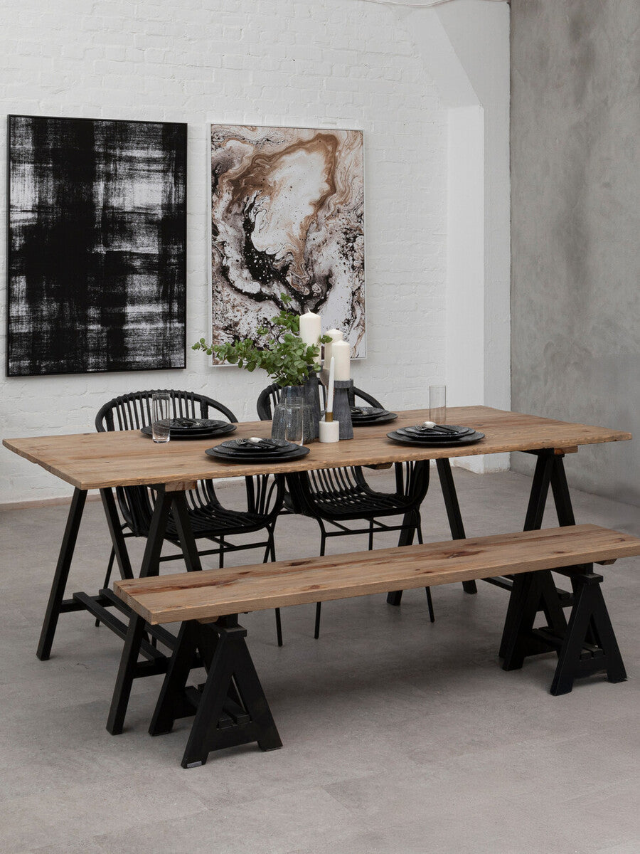 Natural Pine Wood Top Console Table with Black Metal Frame, Hampstead