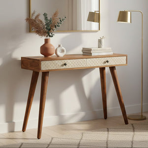 Boho Natural Acacia Wood 2 Drawer Console Table