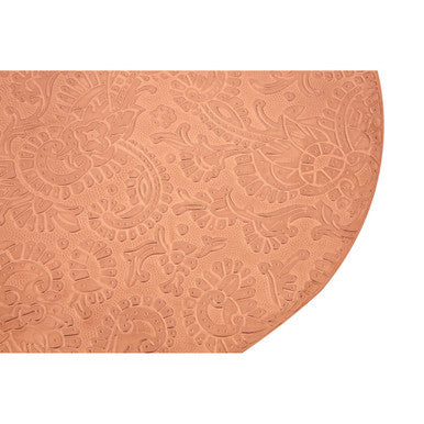 Gold Copper Finish Metal Top Side Table with Natural Wooden Legs, Boho