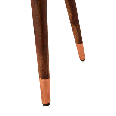 Gold Copper Finish Metal Top Side Table with Natural Wooden Legs, Boho
