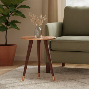 Boho Copper Finish Carved Metal Top Side Table