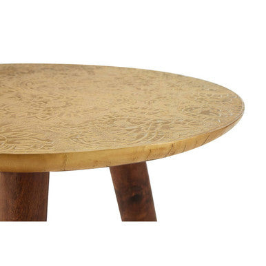 Boho Gold Finish Carved Metal Top Side Table