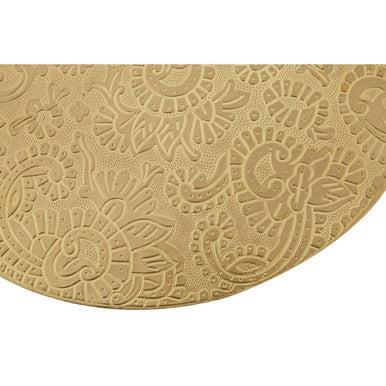 Gold Embossed Metal Top Side Table with Natural Tripod Wood Base, Boho