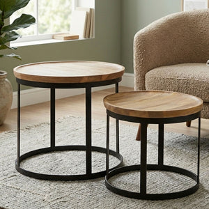 Boho Natural Mango Wood Set of 2 Nesting Tables