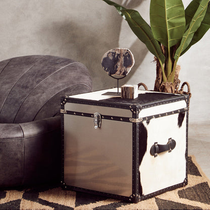 Kensington Townhouse Black And White Genuine Cowhide Storage Trunk Set