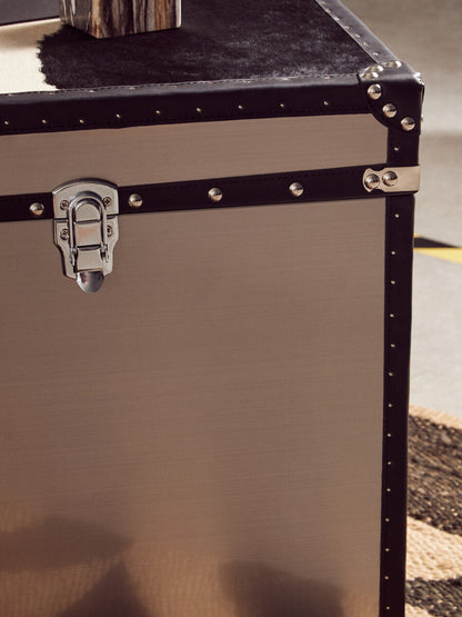 Kensington Townhouse Black And White Genuine Cowhide Storage Trunk Set