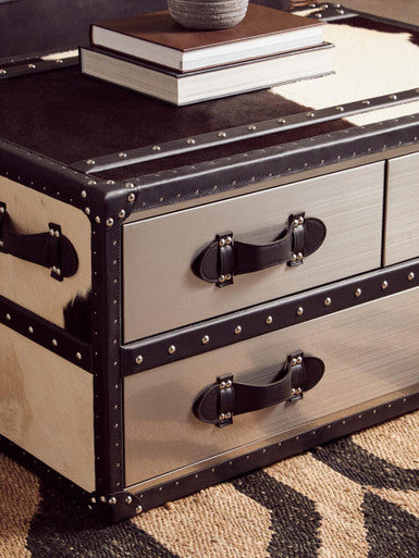Kensington Townhouse Black And White Genuine Cowhide Coffee Table - Image 4