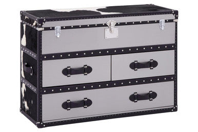 Kensington Townhouse Black And White Genuine Cowhide 3 Drawer Cabinet