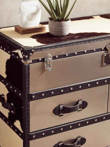 Kensington Townhouse Black And White Genuine Cowhide 3 Drawer Cabinet