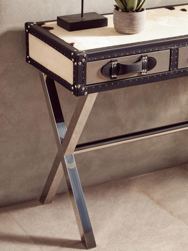 Kensington Townhouse Black And White Genuine Cowhide Console Table - Image 3