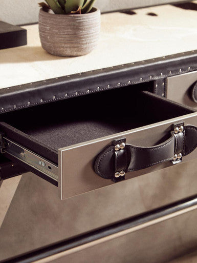 Kensington Townhouse Black And White Genuine Cowhide Console Table - Image 5