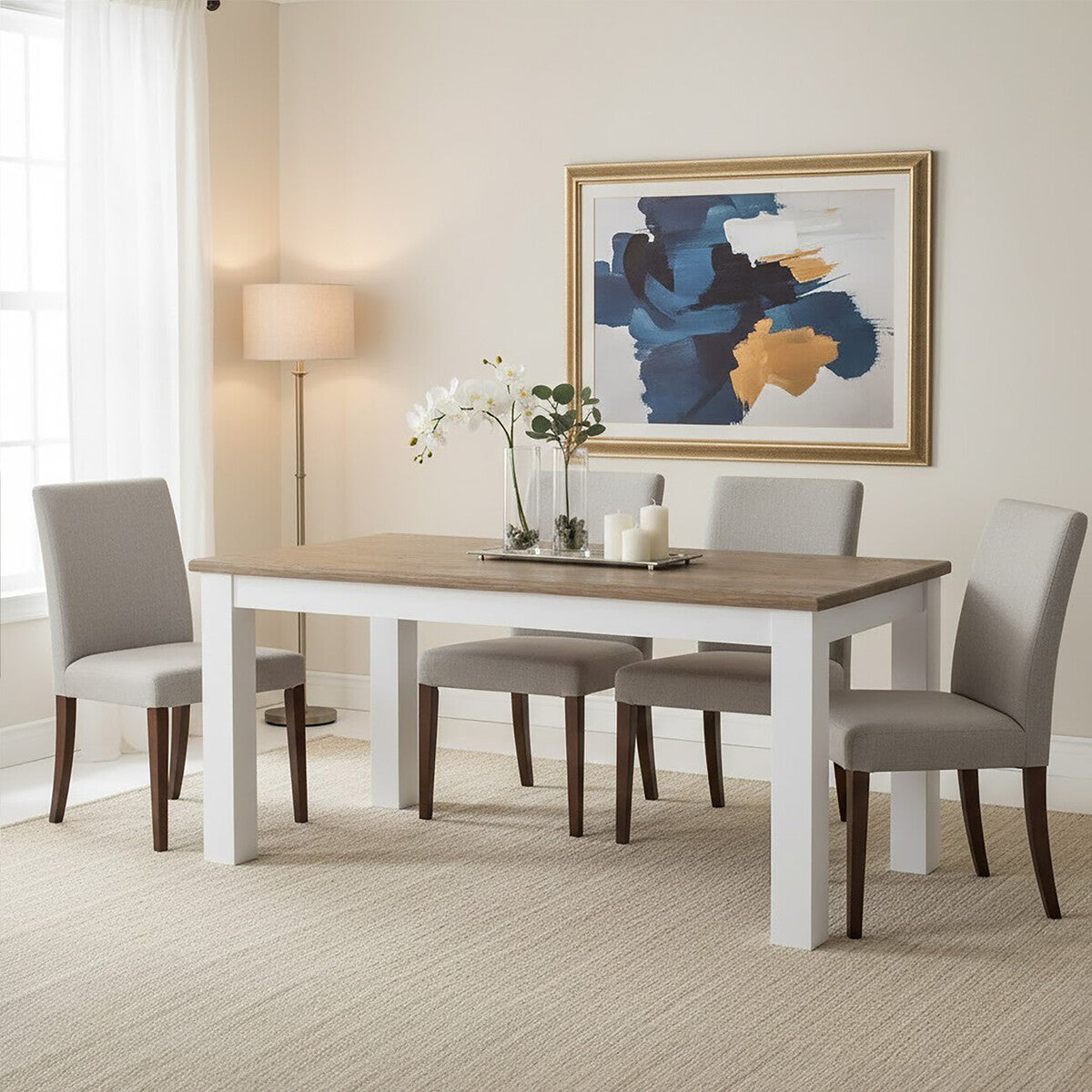 Hampstead Oak Top White Dining Table