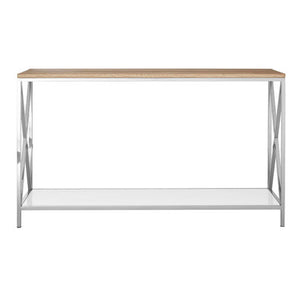 Chiswick Natural Oak Wood Console Table with Silver Finish Frame