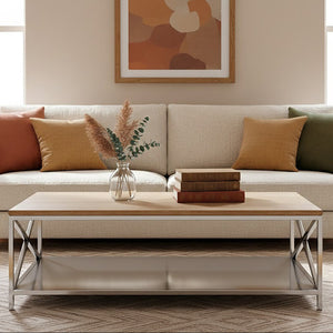 Chiswick Natural Oak Wood Coffee Table with Silver Finish Frame