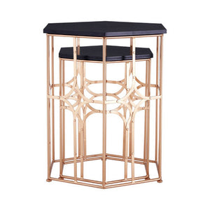 Lexa Rose Gold and Black Set Of Two Side Tables