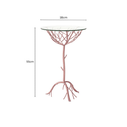 Rose Gold Galass Top Round Table with Branch Detailing | Lexa