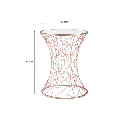 Concave Glass Top Round Table with Rose Gold Hourglass Frame | Lexa