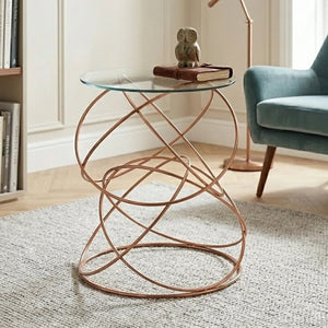 Lexa Rose Gold Finish Circle Design Side Table