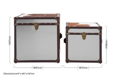 Kensington Townhouse Brown And White Genuine Cowhide Storage Trunk Set