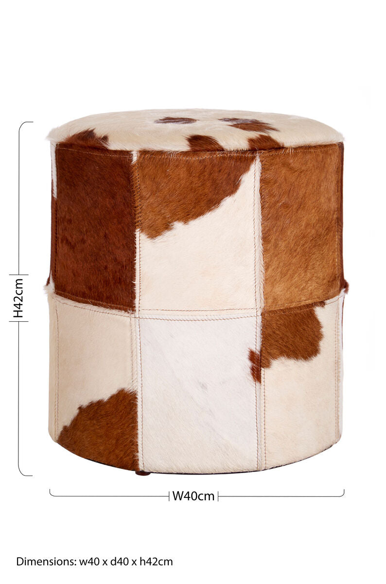 Kensington Townhouse Brown And White Cowhide Hair on Leather Stool - Image 7