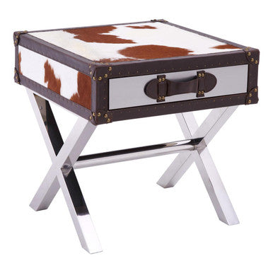 Kensington Townhouse Brown And White Genuine Cowhide One Drawer Table