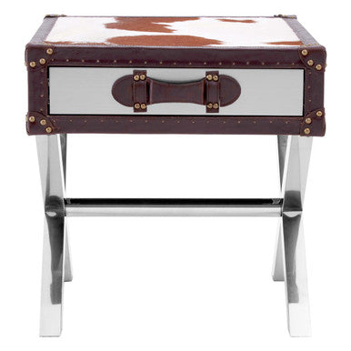 Kensington Townhouse Brown And White Genuine Cowhide One Drawer Table