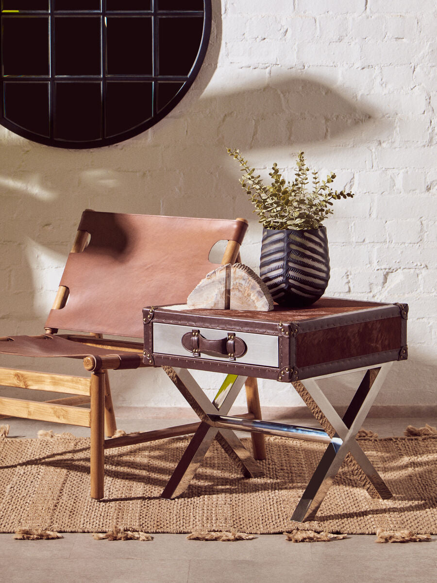 Kensington Townhouse Brown And White Genuine Cowhide One Drawer Table - Image 3