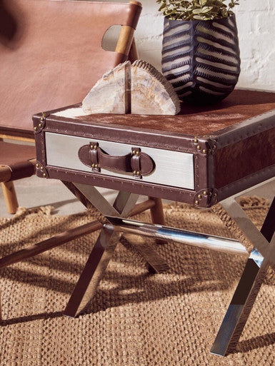 Kensington Townhouse Brown And White Genuine Cowhide One Drawer Table