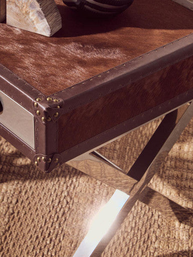Kensington Townhouse Brown And White Genuine Cowhide One Drawer Table - Image 6