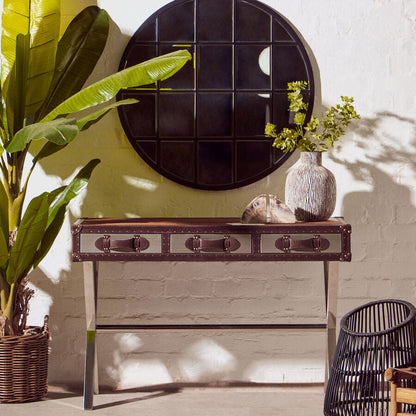 Kensington Townhouse Brown And White Genuine Cowhide Console Table