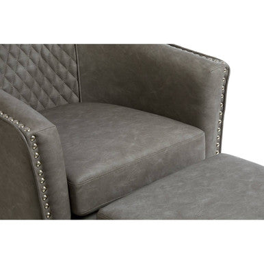 Derby Grey Faux Leather Tub Chair With Footstool - Image 7