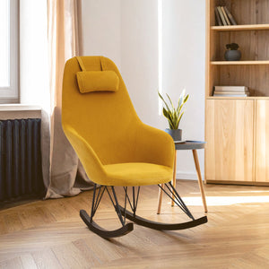 Kolding Yellow Fabric Rocking Chair with Headrest