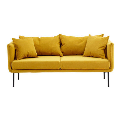 Yellow sofa with cushions on a white background