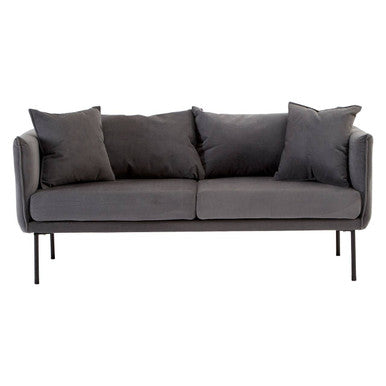 Gray sofa with four cushions on a white background