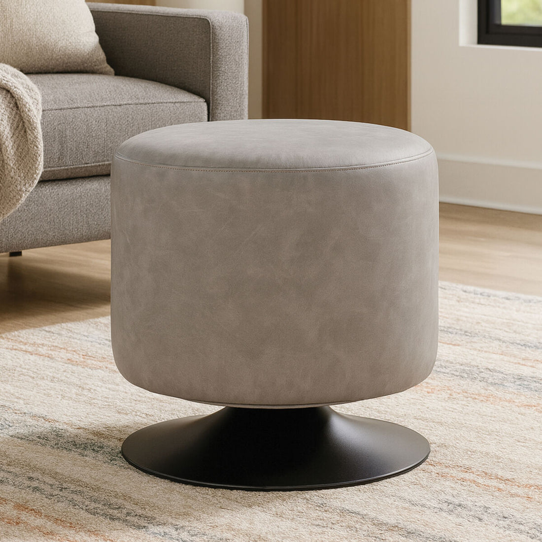 Dalston Ash Grey Faux Leather Pouffe