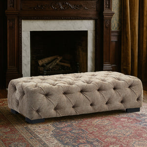 Fenton Natural Fabric Button Tufted Rectangular Footstool