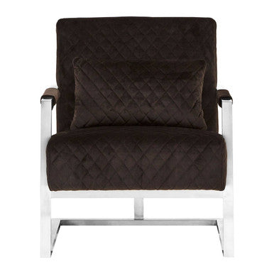 Brown quilted armchair with a white frame on a white background
