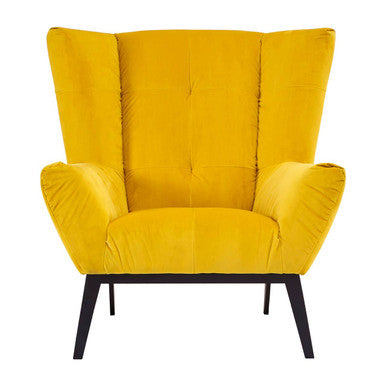 Yellow armchair with black legs on a white background
