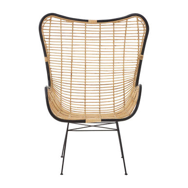 Wicker chair with black metal frame on a white background