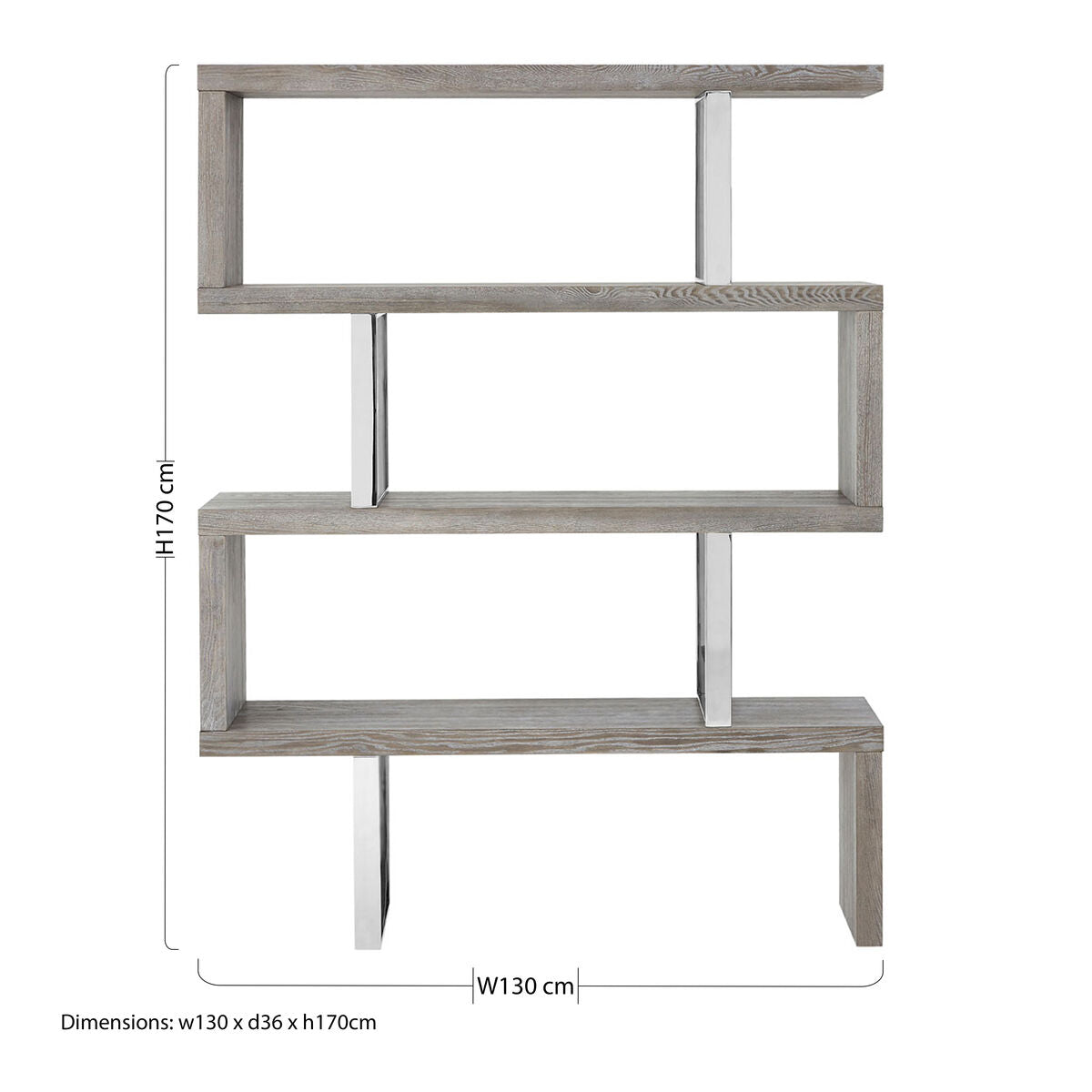 Ulmus Grey Elm Wood 4 Tier Bookshelf