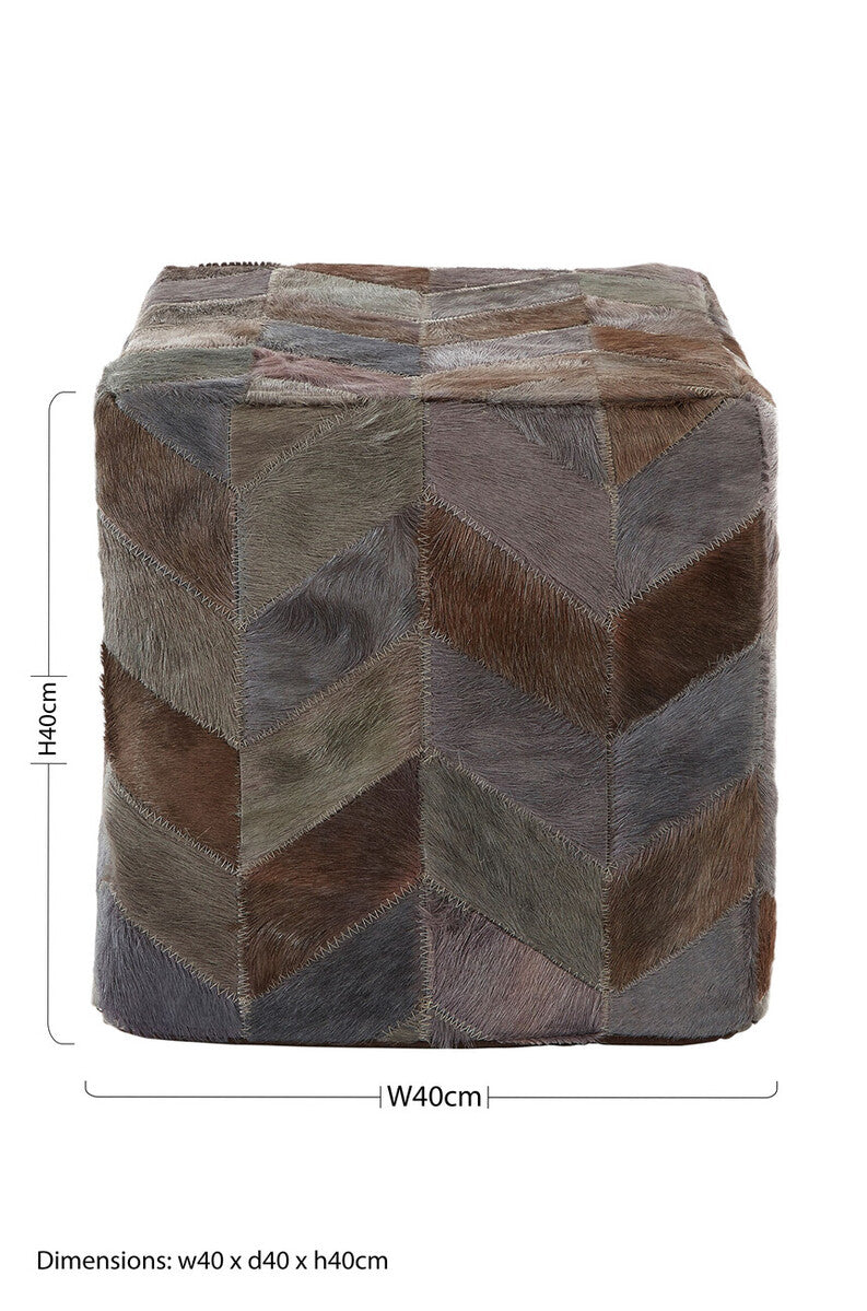 Safira Grey Leather Chevron Pouffe