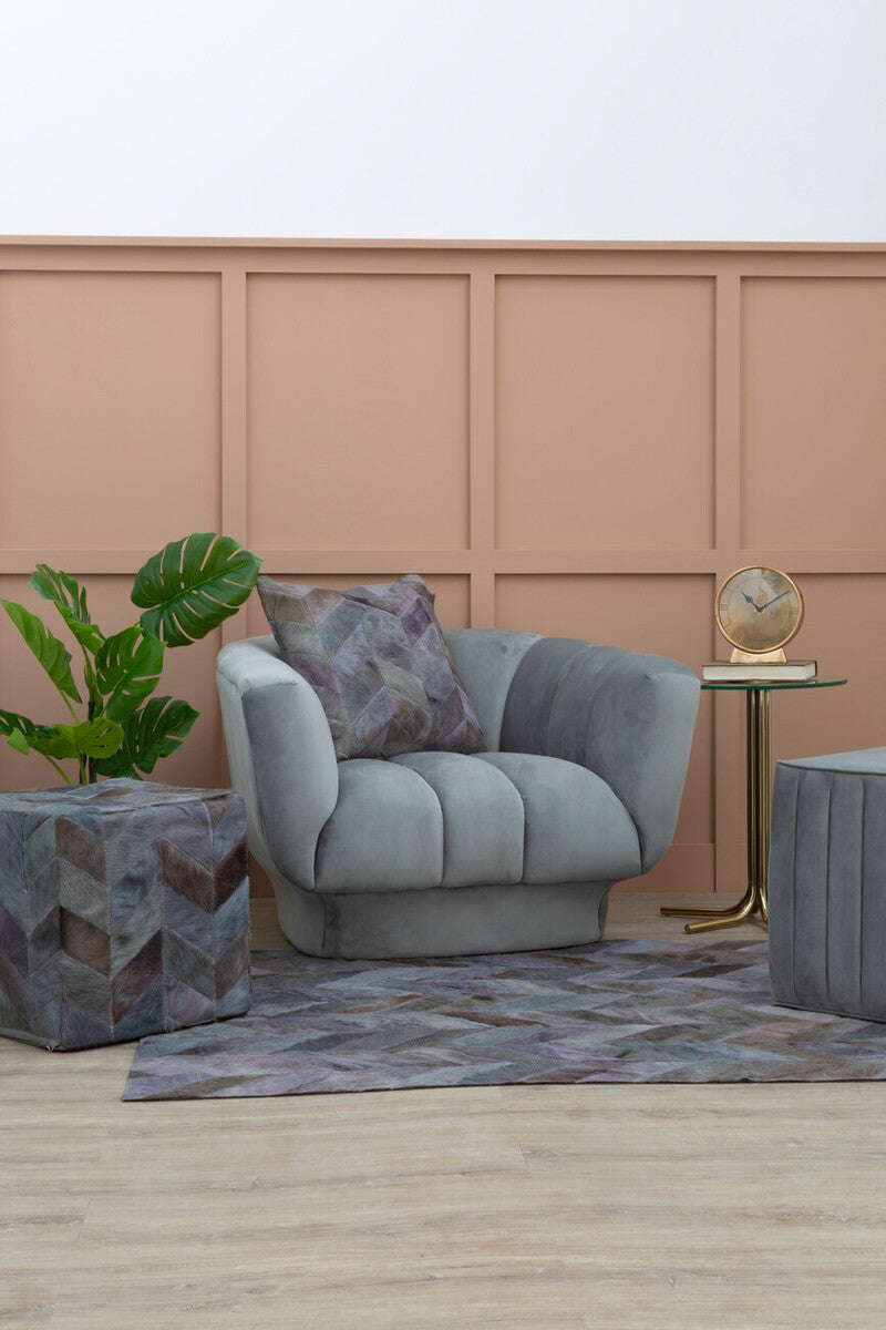 Safira Grey Leather Chevron Pouffe