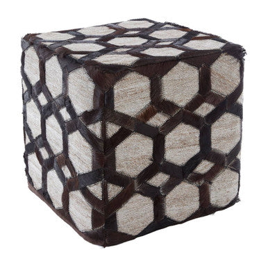 Safira Genuine Grey Leather Patchwork Pouffe