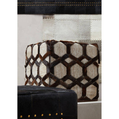 Safira Genuine Grey Leather Patchwork Pouffe