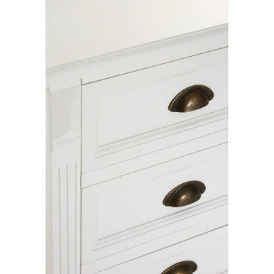 White Wooden 3-Drawer Bedside Table with Bevelled Detail and Copper Tone Cup Handles, Hardwick