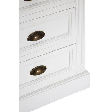 White Wooden 3-Drawer Bedside Table with Bevelled Detail and Copper Tone Cup Handles, Hardwick
