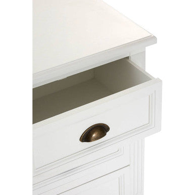 White Wooden 3-Drawer Bedside Table with Bevelled Detail and Copper Tone Cup Handles, Hardwick