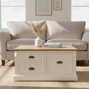 Hardwick White Wood Veneer 3 Drawer Square Coffee Table