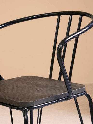 District Black Metal And Elm Wood Armchair
